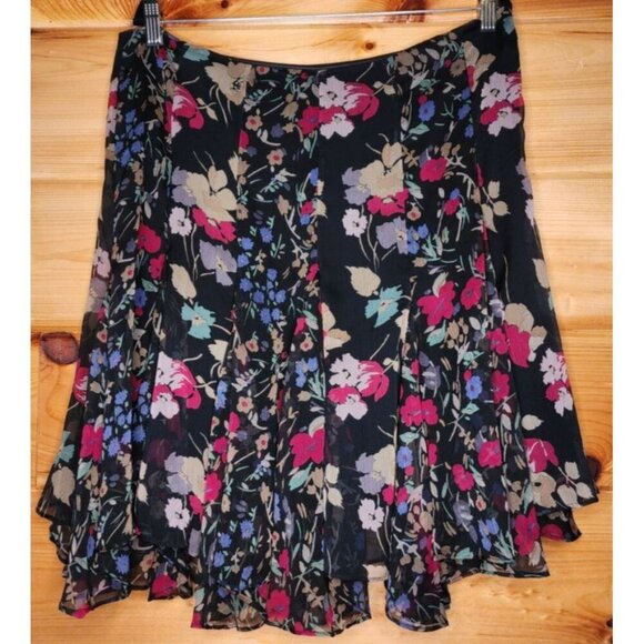 Lauren Ralph Lauren Women's Ruffled Floral Georgette Skirt Multi Size 12 - Picture 7 of 16